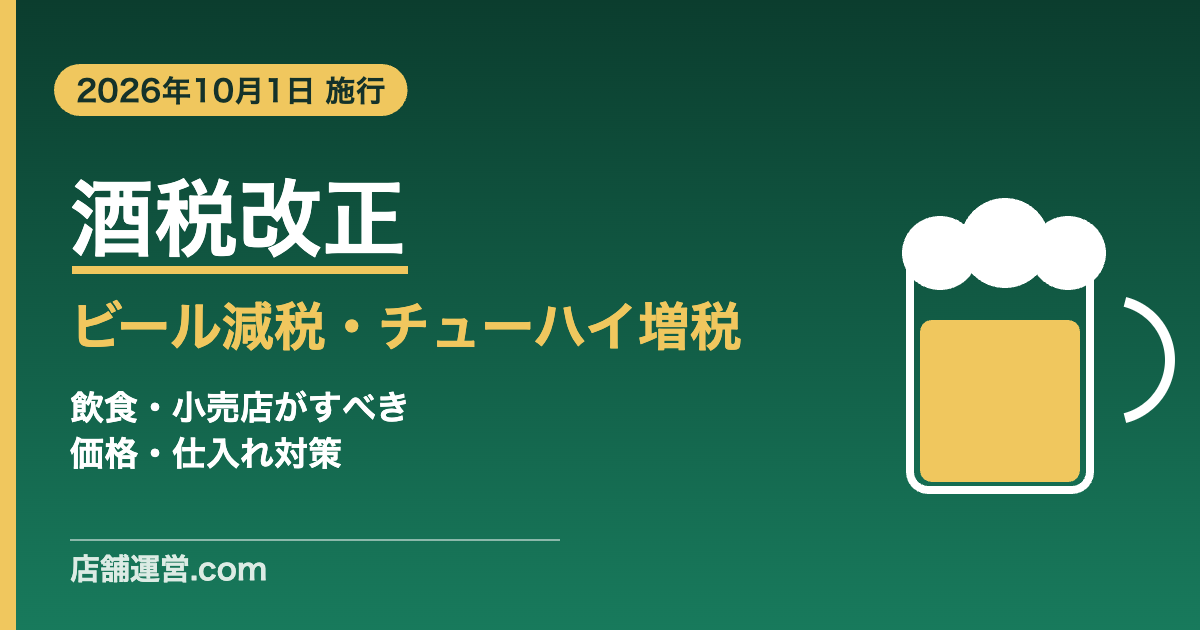 2026年10月の酒税改正でビールは減税、発泡酒・新ジャンル・チューハイは増税になることを示すアイキャッチ画像
